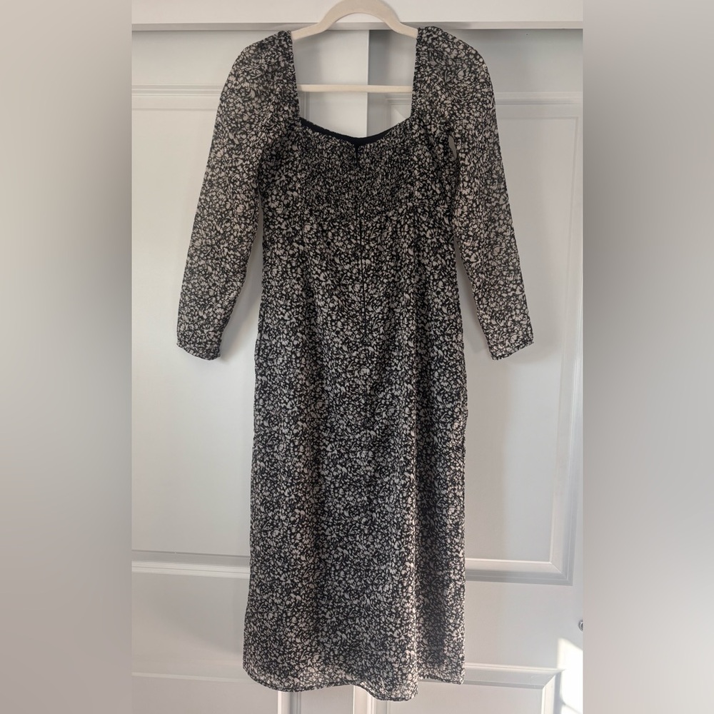 Abercrombie & Fitch Emerson Chiffon Black White Floral Long Sleeve Midi Dress - Picture 4 of 6